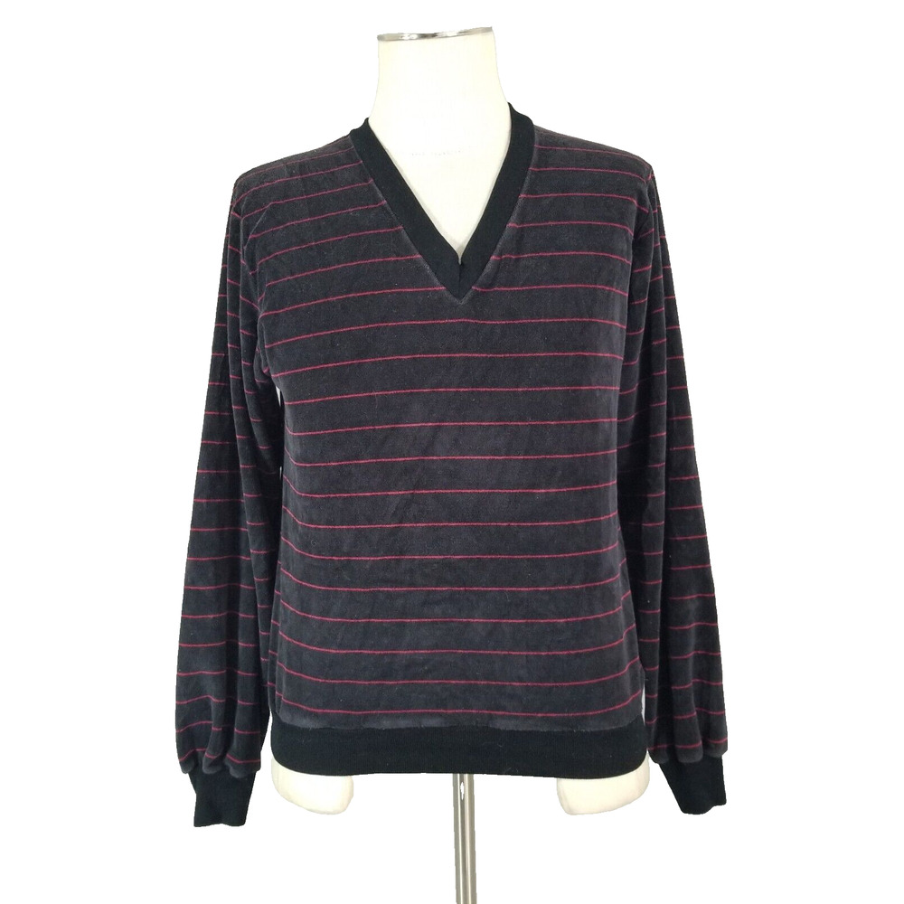 Macy's Men's Store velour‎ sweater men's medium black long sleeve vintage 1980s